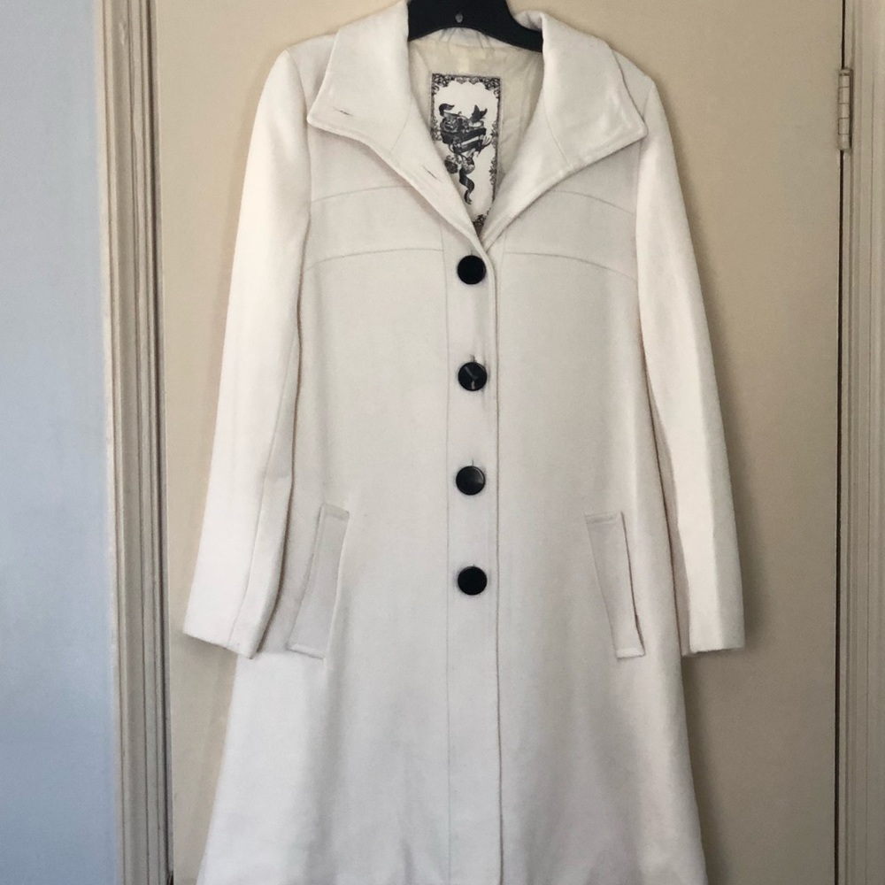 Women's cream colored long length pea coat Medium